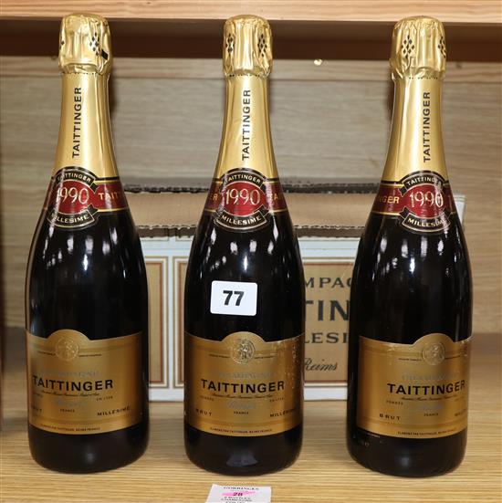 A box of six bottles of Tattinger 1/1 Brut Millesime, 1990 champagne